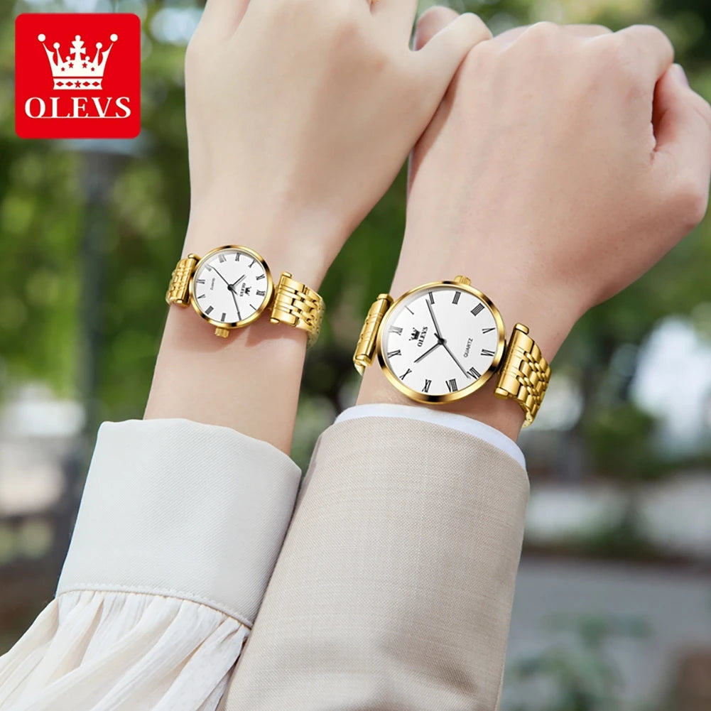 OLEVS 5592 Oem Watch Custom logo Luxury Calendar Fashion Stainless Steel Gold Classic Elegant Gift  Lovers Couple Quartz Watches