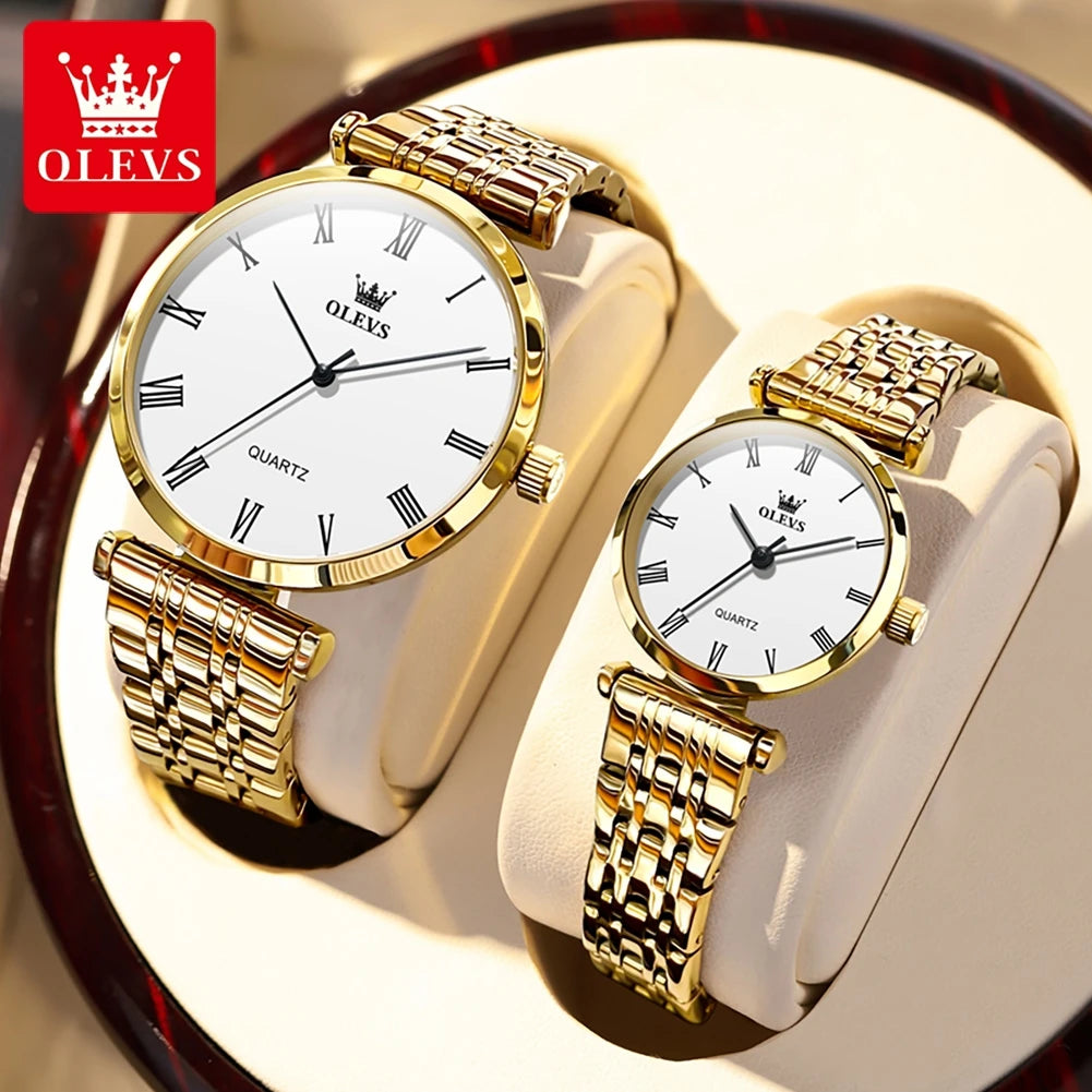 OLEVS 5592 Oem Watch Custom logo Luxury Calendar Fashion Stainless Steel Gold Classic Elegant Gift  Lovers Couple Quartz Watches