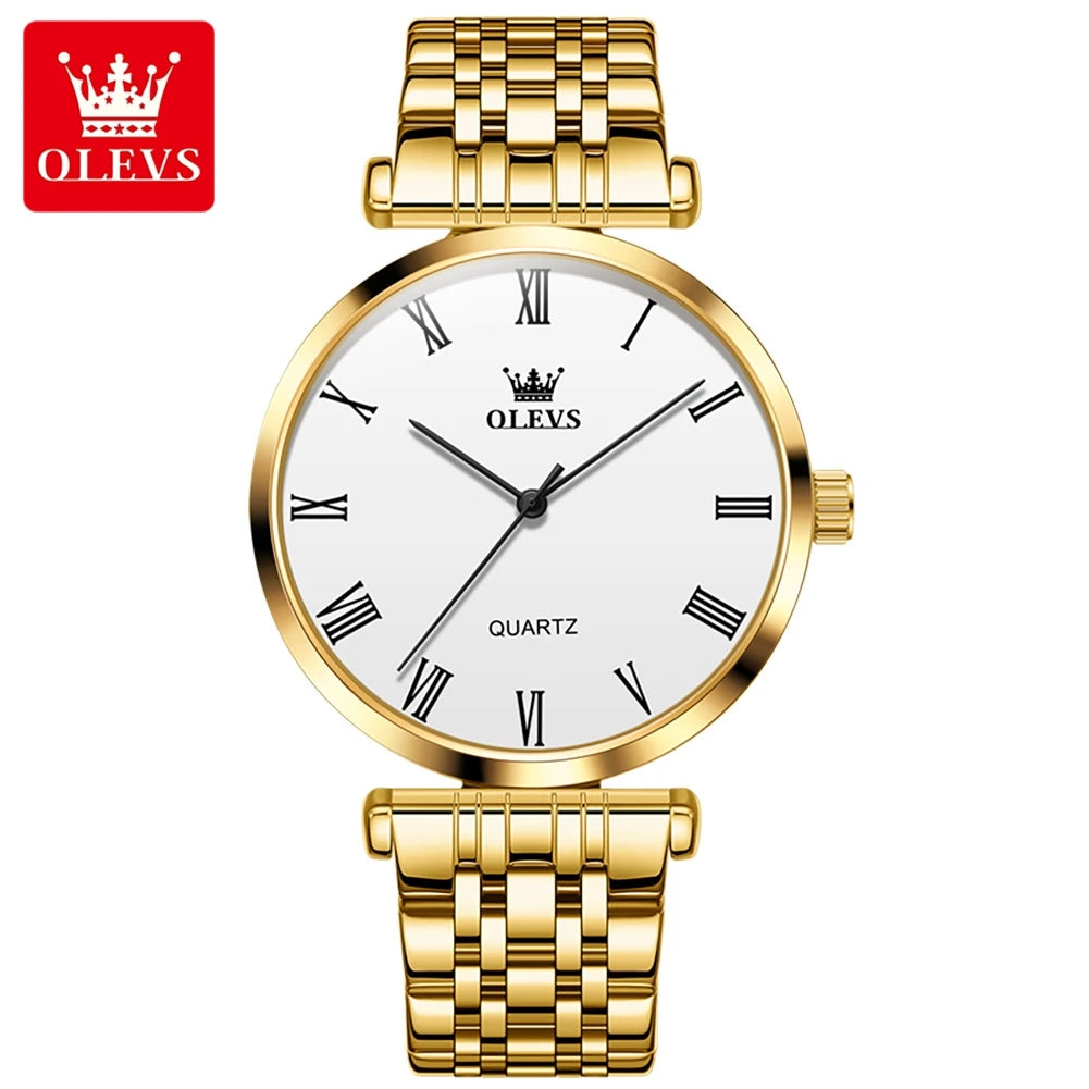 OLEVS 5592 Oem Watch Custom logo Luxury Calendar Fashion Stainless Steel Gold Classic Elegant Gift  Lovers Couple Quartz Watches