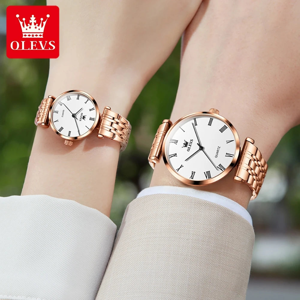 OLEVS 5592 Oem Watch Custom logo Luxury Calendar Fashion Stainless Steel Gold Classic Elegant Gift  Lovers Couple Quartz Watches