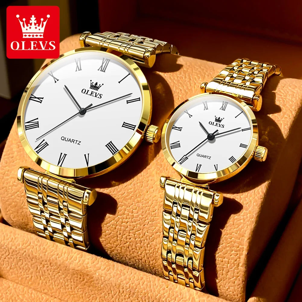 OLEVS 5592 Oem Watch Custom logo Luxury Calendar Fashion Stainless Steel Gold Classic Elegant Gift  Lovers Couple Quartz Watches