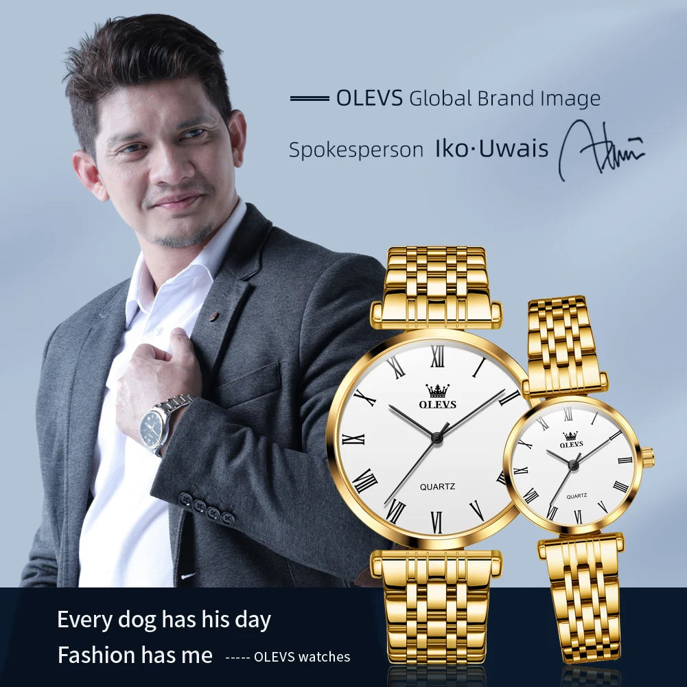 OLEVS 5592 Oem Watch Custom logo Luxury Calendar Fashion Stainless Steel Gold Classic Elegant Gift  Lovers Couple Quartz Watches