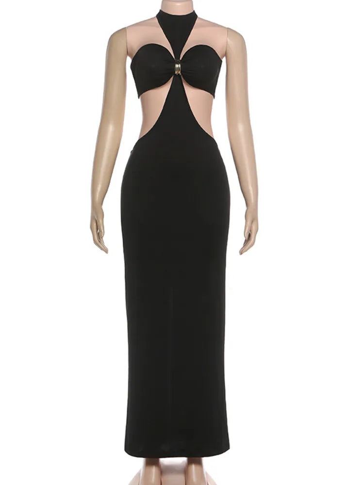 Mozision Halter Off-shoulder Sexy Maxi Dress Set Women Elegant Cut Out Sleeveless Backless Crop Top And Maxi Skirt Matching Sets