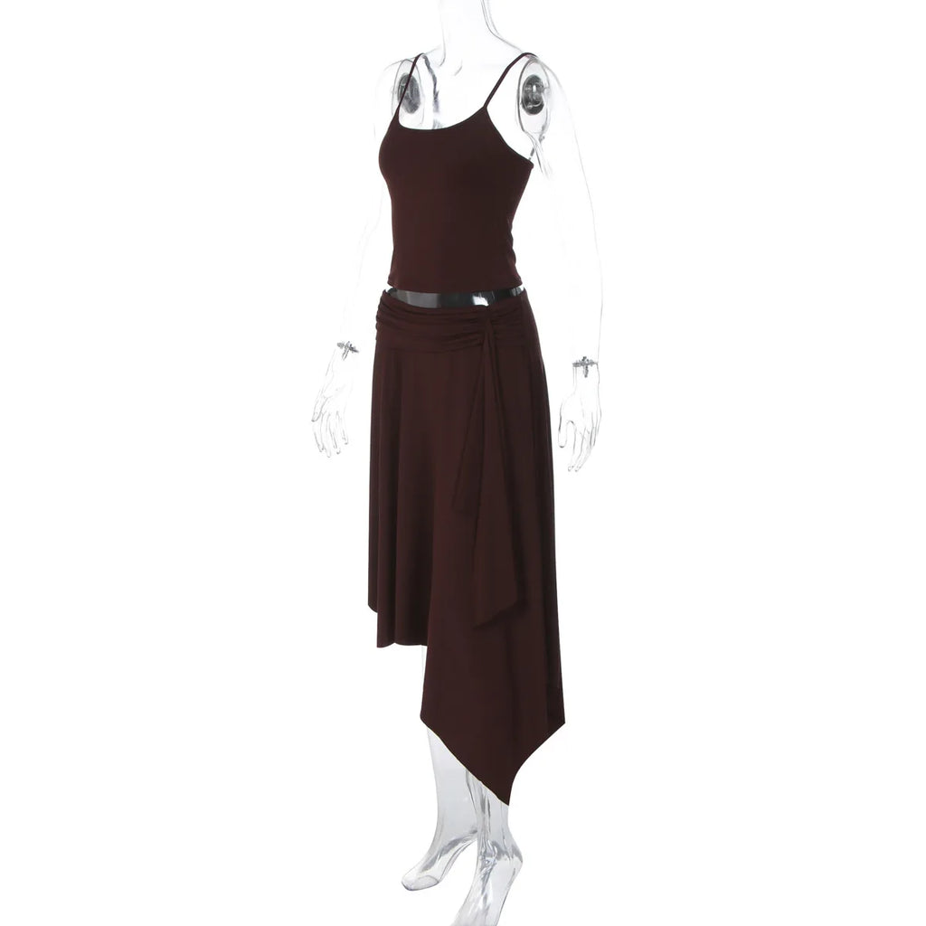 Summer Chic 2 Piece Set Women Sexy Sling Skirt Suit 2026 Backless Crop Top+Slim Irregular Skirt New In Matching Sets Party Set