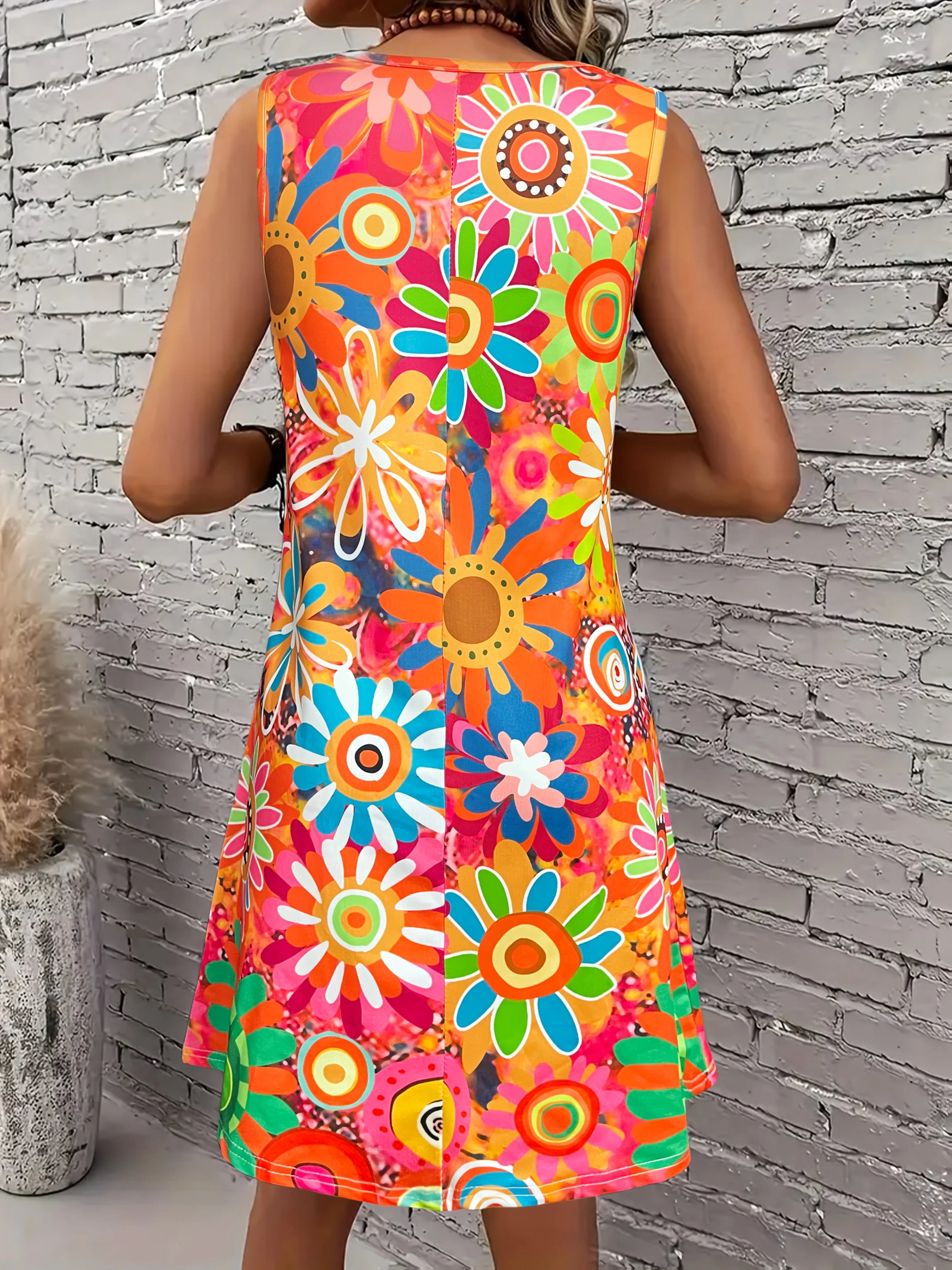 Women's Vibrant Floral Print Sleeveless Dress Spring/Summer Vacation Style dress