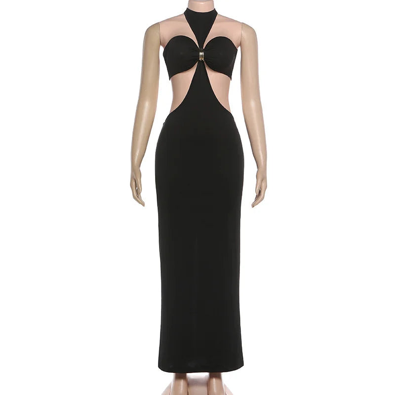 Mozision Halter Off-shoulder Sexy Maxi Dress Set Women Elegant Cut Out Sleeveless Backless Crop Top And Maxi Skirt Matching Sets