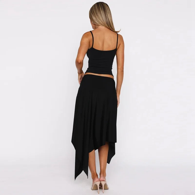 Summer Chic 2 Piece Set Women Sexy Sling Skirt Suit 2026 Backless Crop Top+Slim Irregular Skirt New In Matching Sets Party Set
