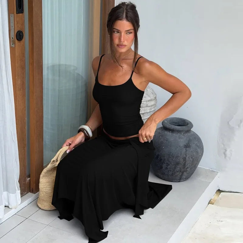 Summer Chic 2 Piece Set Women Sexy Sling Skirt Suit 2026 Backless Crop Top+Slim Irregular Skirt New In Matching Sets Party Set